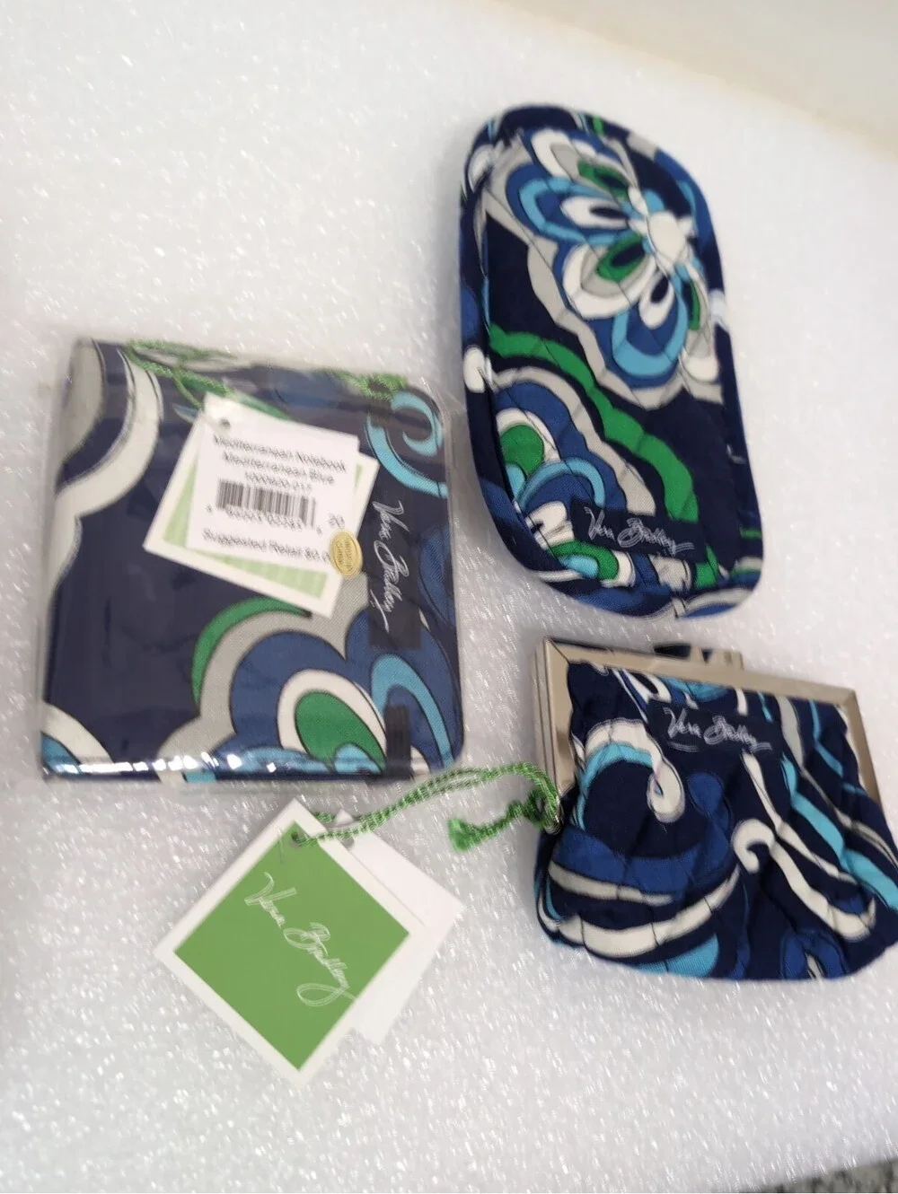 Vera Bradley Lot Mediterranean Blue Coin Purse Glass Case & Notebook